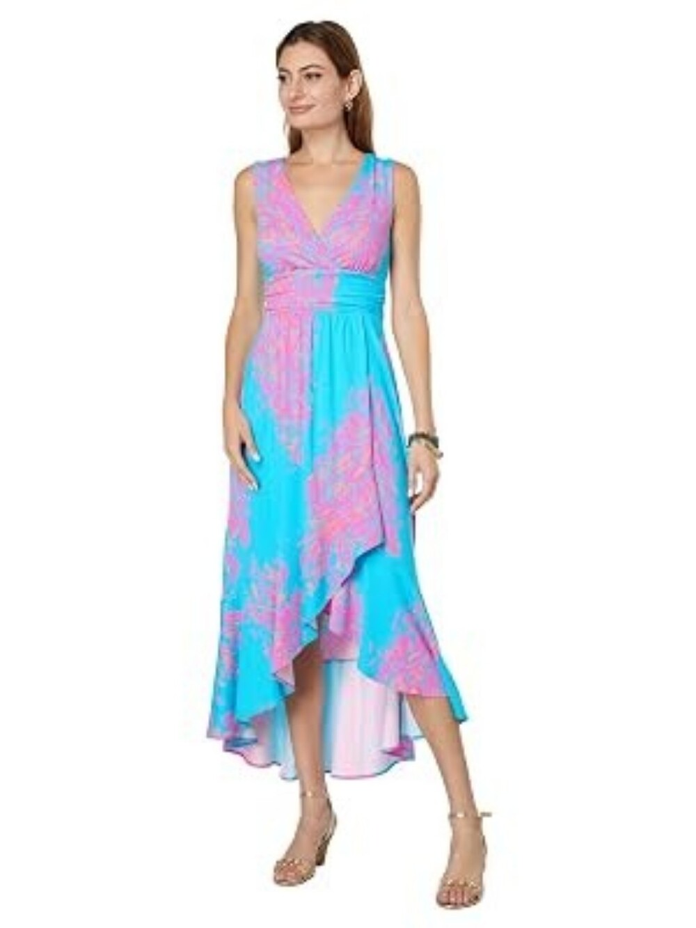 Lily Pulitzer Sleeveless Blue & Pink Floral Wrap Maxi Dress Size Small NWT